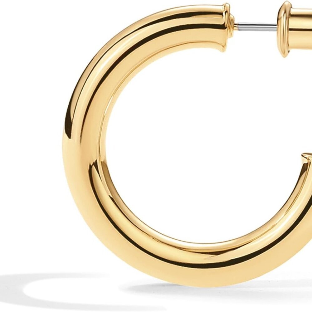 14K Gold Plated Lightweight Chunky Open Hoops for Women | Trendy Gold Hoop Earri